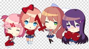 Upload stories, poems, character descriptions & more. Doki Doki Literature Club Chibis Four Girl Anime Characters Transparent Background Png Clipart Hiclipart