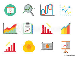 Graph Icon Set Magnifier And Graph Growing Bar Chart