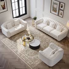 3 Pieces Beige Leather Sofa And