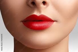 red lip makeup clean skin model stock