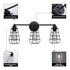 Create For Life 3 Light Industrial Vanity Lights Black Cage Wall Sconces Vintage Rustic Bathroom Wall Lighting Farmhouse Goals