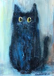 Black Cat Painting Cat Art Cat Lover