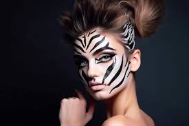 a woman with zebra stripes on her face