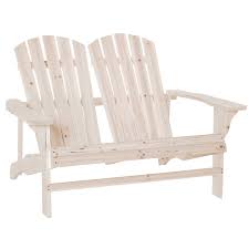 Outsunny Outdoor Wooden Adirondack Chair Loveseat Double Patio Bench For Lawn Deck Natural