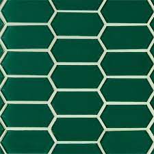 Laurel Picket Green Glass Mosaic Tile