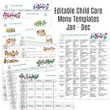 Editable Monthly Child Care Menu Templates Jan Dec