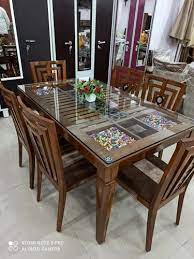 6 seater gl top wooden dining table