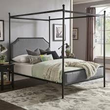 queen canopy bed frame platform grey