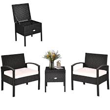 3 Pcs Outdoor Patio Rattan Furniture Set With Cushion