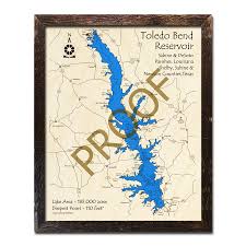 Toledo Bend Reservoir Tx 3d Wooden Map Topographic Wood Chart