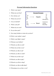 Personal Questions Chart Do What When Spa Eng