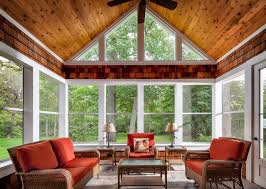 screen porch features a knotty pine
