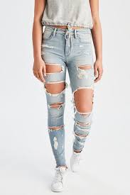 Ae Denim X Super Hi Rise Jegging Ripped Jeans Outfit