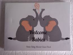twins baby shower guest book elephants