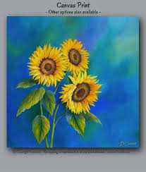 Sunflower Decor Canvas Wall Art Blue