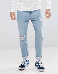 Tapered Jeans In Light Wash With Rips Clothing Tapered