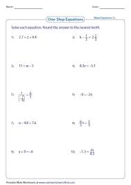 Solve One Step Equation Worksheets