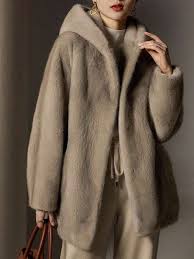 Solid Drop Shoulder Hooded Fluffy Coat