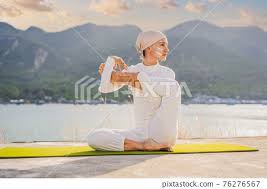 kundalini yoga woman in white clothes