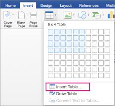 insert a table in word for mac