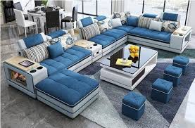 U Shaped Luxurious Fabric Sofa Set