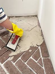 install herringbone brick floor tile