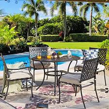 Call the family, light the grill, and start patting that hamburger meat, because if the weather is nice, no matter the time of year, it's backyard dining time. Amazon Com Patiofestival 5 Piece Patio Dining Set Heavy Duty Outdoor Dining Furniture Set Indoor Outdoor Dining Sets With Round Tabletop 4 Stackable Chairs Patio Lawn Garden