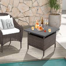 Wicker Side Table With Umbrella Hole