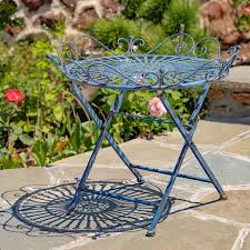 Folding Iron Garden Table In Antique Blue