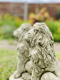 Pair Of Lion Statues Reconstituted