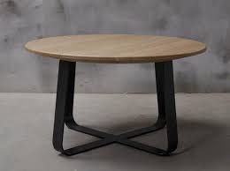 Round Oak Coffee Table With Black Steel
