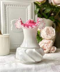 Milk Glass Vase Ruffled Crimped
