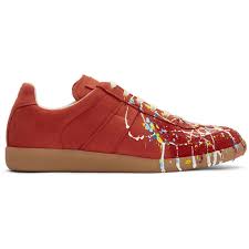 The shoes are endowed with suede. Maison Margiela Red Paint Splatter Replica Sneakers Maison Margiela