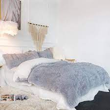 Gray Fluffy Bedding Set Faux Fur