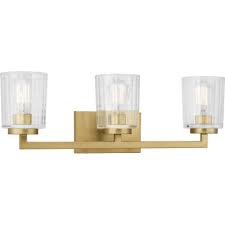 Home Decorators Collection Westlyn 3 Light Brushed Brass Vanity Light With Clear Optic Glass Shades 8003hdcbb The Home Depot