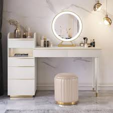 off white makeup vanity set dressing table with lighted mirror cabinet stool included