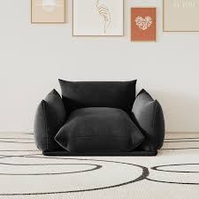 Magic Home 50 39 In Luxury Chenille Floor Level Single Sofa Chair Wide Minimalist Sofa Couch Black