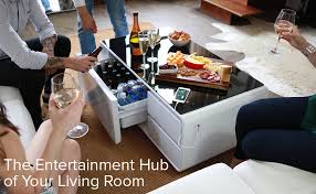 Perfect for living rooms, home theaters, man caves, or office lobby. Amazon Com Sobro Coffee Table With Refrigerator Drawer Bluetooth Speakers Led Lights Usb Charging Ports For Tablets Laptops Or A Cell Phone Perfect For Parties Or Entertaining White Kitchen Dining