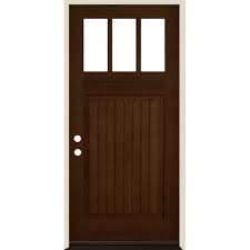 Krosswood Doors 36 In X 80 In Craftsman 3 Lite V Groove Provincial Stain Right Hand Inswing Douglas Fir Prehung Front Door