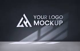 3d metal logo mockup with black window