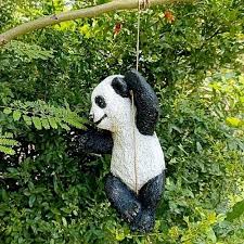 Resin Panda Garden Hanging Decor Black