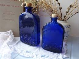 Vintage Cobalt Blue Glass Bottles With