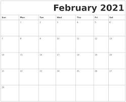 Blank, editable and easy to print. February 2021 Calendar Printable Monthly Template