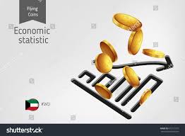 Statistic Chart Icon Flying Kuwaiti Dinar Stock Vector