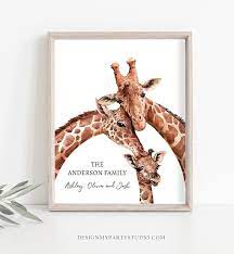 Bewerkbare Giraffe Family Nursery Print
