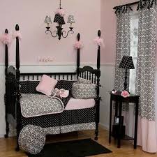 pink black white damask baby girl crib