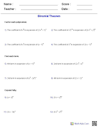 Polynomial Functions Worksheets
