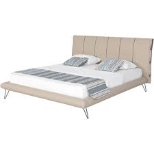 bed beige minimalist with headboard