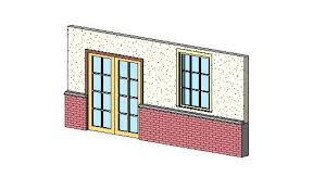 brick wainscot covers door and window trim
