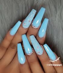 Download this image for free in hd resolution the choice download button below. Light Blue Coffin Nails With Rhinestones Blue Coffin Nails Blue Acrylic Nails Long Acrylic Nails